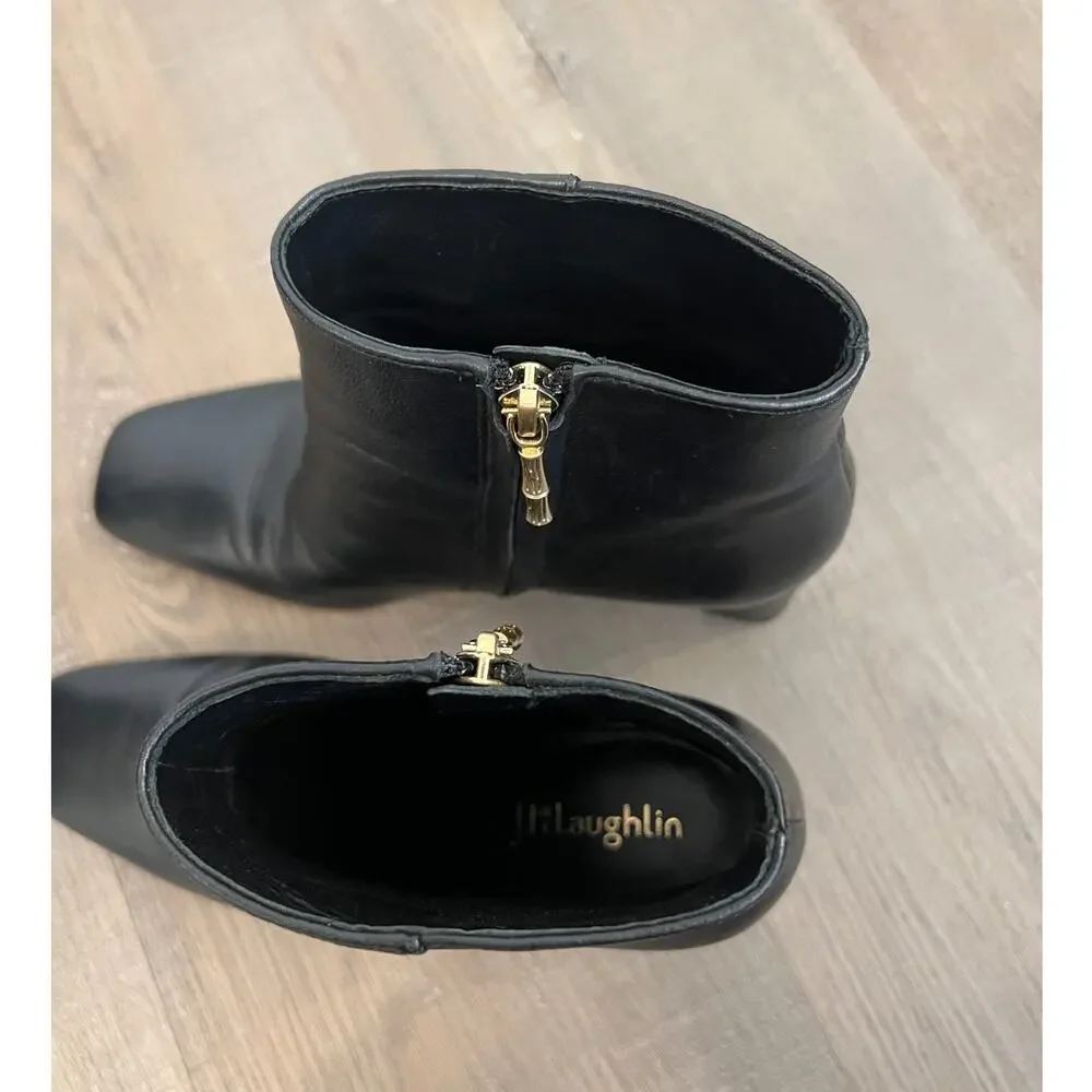 J McLaughlin Black Leather Squared-toed Heeled Ankle Boots